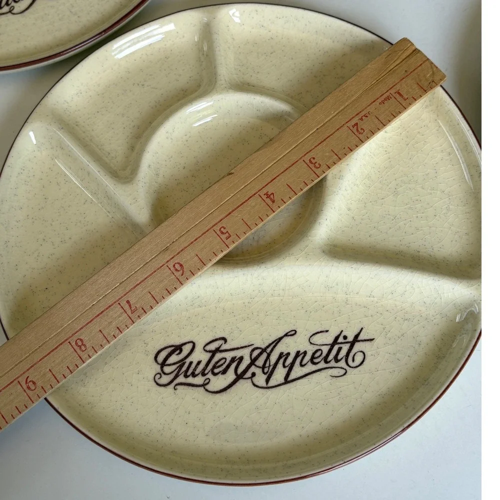 Vintage‎ Guten Appetit Divided Fondue Plates Set of 5 Speckled Ceramic 9 Inch